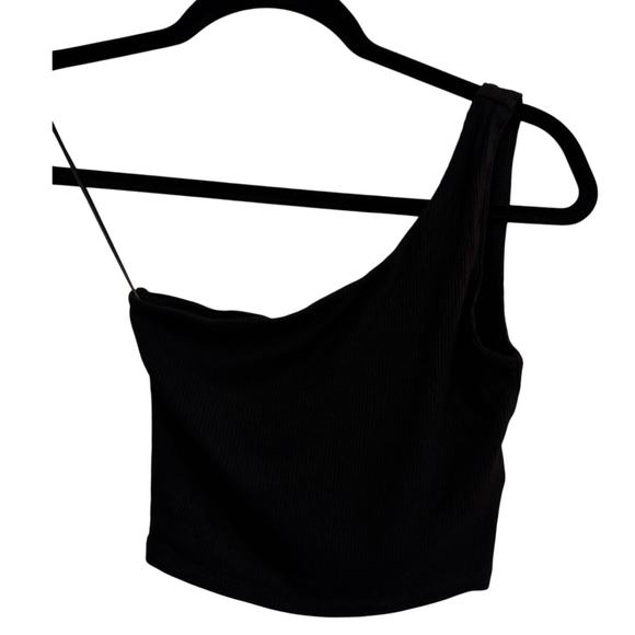 NAKED WARDROBE Black Ribbed Cropped One Shoulder Top Size XS - Picture 3 of 7
